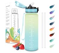 Motswedi Gourde Sport, 1000ml Anti-Fuite, Gourde avec Paille, Sans BPA, Réutilisable, Gourde, Facile à Transporter, Bouteille d'eau pour Yoga, Camping, Cyclisme, Blanc Cassé Bleu Clair