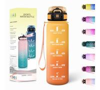 Motswedi, Gourde Sport 1000ML Avec Paille, Sans BPA, Jaune&Orange, Bouteille d'Eau de Motivation avec Marqueur de Temps, Pour Salle de Sport, Camping