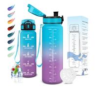 Motswedi Gourde Sport, 1000ml sans BPA, Bouteille d'eau, Étanche & Réutilisable, avec Marqueur de Temps et Filtre, Gourde pour Enfant, Adulte, Sport, Yoga, Gym, Camping, Randonnée, Bleu Violet