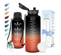 Motswedi Gourde Sport, 1500 ml Sans BPA, Bouteille d'eau, Étanche & Réutilisable, Gourde, avec Marqueur de Temps et Filtre, Gourde Pour Enfant, Adulte, Sport, Yoga, Gym, Camping, Randonnée, Noir Rouge