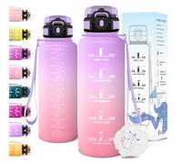 Motswedi Gourde Sport, 1500ml Anti Fuite, Gourde 1,5l, Réutilisable, Bouteille d'eau, sans BPA, Bouteille Reutilisable, pour Adulte, Randonnée, l'école, Fitness, Yoga, Violet Clair & Rose Clair