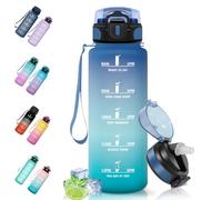 Motswedi Gourde Sport, 1500ml Anti-Fuite, Gourde Paille, Sans BPA, Réutilisable, Facile à Transporter, Bouteille d'eau pour Cyclisme, Fitness, Yoga, Camping, Bleu Vert