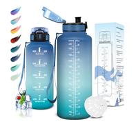 Motswedi Gourde Sport, 1500ml sans BPA, Bouteille d'eau, Étanche & Réutilisable, Gourde, avec Marqueur de Temps et Filtre, Gourde pour Enfant, Adulte, Sport, Yoga, Gym, Camping, Randonnée, Bleu Vert
