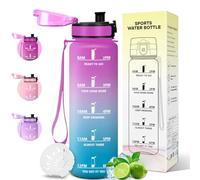 Motswedi Gourde Sport 1L, Anti-Fuite, Bouteille d'eau avec Marqueur de Temps, Motivation Bouteille Plastique, Gourde 1 Litre, pour Fitness, Sport, Yoga, Randonnée, Rose & Cyan