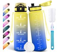 Motswedi Gourde Sport 1l, Bouteille d'eau, Gourdes Motivation, Comprend 1 éponge de Nettoyage, Anti Fuite, Bouteille Sport 1 Litre pour le Fitness, la Gym, la Randonnée, le Vélo, Jaune & Bleu roi