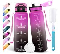 Motswedi Gourde Sport 1l, Bouteille d'eau, Gourdes Motivation, Comprend 1 éponge de Nettoyage, Anti Fuite, Bouteille Sport 1 Litre pour le Fitness, la Gym, la Randonnée, le Vélo, Violet & Noir