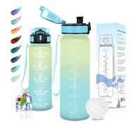 Motswedi Gourde Sport, 1L Sans BPA, Bouteille d'eau, Étanche & Réutilisable, Gourde, avec Marqueur de Temps et Filtre, Gourde Pour Enfant, Adulte, Sport, Yoga, Gym, Randonnée, Blanc Cassé & Bleu Clair