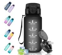Motswedi Gourde Sport, 500 ml Anti-Fuite, Gourde Paille, Sans BPA, Gourde avec Paille, Réutilisable, Gourde, Facile à Transporter, Bouteille d'eau pour Cyclisme, Fitness, Yoga, Camping, Noir