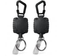 Motswedi Mousqueton Porte Clé, Lot de 2 avec Câble en Acier Inoxydable, Porte Clef Retractable, Clip Pratique pour Clés et Badges, Keychain, Bureau Travail Plein Air, Noir