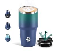 Motswedi Mug Isotherme 600 ML, Réutilisable, Tasse Isotherme pour Café, Acier Inoxydable 304, Emporter, Double Paroi, Étanche Gobelet de Voyage, Anti-fuite - Vert forêt & Bleu marine