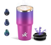 Motswedi Mug Isotherme 600 ML, Réutilisable, Tasse Isotherme pour Café, Acier Inoxydable 304, Emporter, Double Paroi, Étanche Gobelet de Voyage, Anti-fuite - Violet & Rose rouge