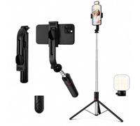 Motswedi Trepied Smartphone, 115cm, Extensible, Perche a Selfie, avec Télécommande Amovible, Trepied, 360° Tourner Acier Inoxydable, Perche Selfie pour iPhone, Samsung, Android, Caméra