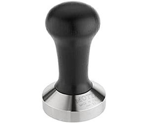 Motta 8140/B Tamper en Acier Inoxydable Plat avec Manche en Bois Noir véritable 53 mm