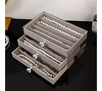 MOTTK Boîte à bijoux pour femme avec 3 tiroirs, boîtes de rangement pour colliers, boucles d'oreilles, bracelets, bagues en acrylique transparent, présentoir anti-poussière (gris, A)