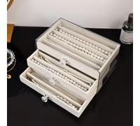 MOTTK Boîte à bijoux pour femme avec 3 tiroirs, boîtes de rangement pour colliers, boucles d'oreilles, bracelets, bagues en acrylique transparent, présentoir anti-poussière (beige, A)