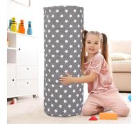 MOTTK Housse de pouf cylindrique de rangement pour animaux en peluche sans remplissage, extra large - Organiseur de support de jouets en peluche - Toile de coton lavable - Joli cadeau pour enfants