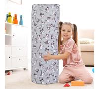 MOTTK Housse de pouf cylindrique de rangement pour animaux en peluche sans remplissage, extra large - Organiseur de support de jouets en peluche - Toile de coton lavable - Joli cadeau pour les enfants