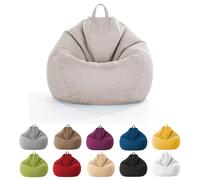 MOTTK Housse de pouf de rangement pour animaux en peluche (sans remplissage) en tissu de lin sans remplissage pour organiser les jouets en peluche ou la mousse à mémoire de forme (beige, 80 x 90 cm)