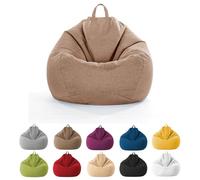 MOTTK Housse de pouf de rangement pour animaux en peluche (sans remplissage), housse de pouf en lin sans remplissage pour organiser les jouets en peluche ou la mousse à mémoire de forme (kaki, 80 x 90