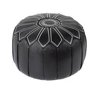 MOTTK Housse de pouf rond en cuir avec rangement - Non rembourrée - Pour salon, chambre à coucher, balcon (noir)