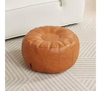MOTTK Housse de pouf rond non rembourrée en similicuir imperméable de style marocain - 50 cm - pour rangement d'animaux en peluche pour salon (orange)