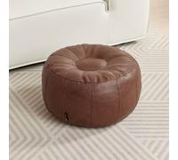 MOTTK Housse de pouf rond non rembourrée en similicuir imperméable de style marocain - 50 cm - pour rangement d'animaux en peluche pour salon (marron)