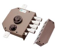 Mottura - Serrure Trois Points Art. 630 avec demi tour, pompe-cylindre ø 30 mm avec longueur externe 50 mm, ouverture intérieure avec clé, gâche 40 mm, guide de tringle 17 mm, pompe unique extérieure, finition : vernie, sans tringle