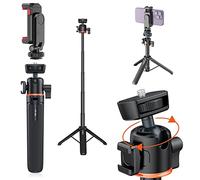MotuTech Mini Trepied Telephone Portable Camera d'action 1/4" Cold Shoe pour Lumineux Support Rotatif 360 Extensible 20cm-55cm pour GoPro iPhone Sony Canon Nikon Insta360 (trépied+Pince)