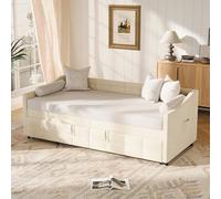 MOTUZP Canapé-lit extensible, lit extensible canapé-lit, lit double quotidien, lits fonctionnels, tissu velours 90/180x200 cm (Beige-C, 90/180 x 200 cm)