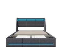 MOTUZP Lit capitonné, 140 x 190 cm, LED, lit double, avec espace de rangement et sommier à lattes, tête de lit avec fonction de charge USB de type C, dossier, lit fonctionnel, sans matelas
