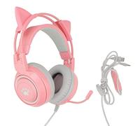 MOTUZP SYG25 Casque de jeu avec oreilles de chat, USB + prise 3,5 mm, prise en charge du réglage du volume, microphone muet pour filles et femmes (rose)