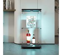 MOTUZP Vitrine en Verre,Vitrine en Verre 2 Couches avec LED,Meuble Vitrine Verre avec Serrure, Vitrine avec Verre,vitrine de Collection pour Le Salon (Porte Simple + Deux Niveaux + Noir + lumière)