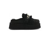 Mou Sabots à plateforme en cuir de mouton, noir, mocassins avec semelle surélevée, décoration métallique, Noir , 37 EU