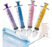 Mouche bébé seringue nasale 10ml ABBICARE™ sans BPA-CE | Kit 4 seringues colorées avec embouts silicone souple + 1 goupillon de nettoyage et guide conseil | Soin nasal puericulture serum physiologique