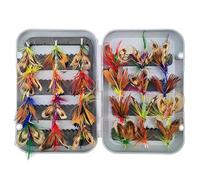 Mouche de Pêche Assortiment, Ensemble de 24 Leurre avec Hameçon Acier Plume Synthétique, Étui Double Face Protection Mousse Imperméable, pour Truite Ombre et Pêche en Rivière
