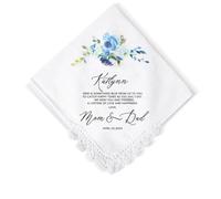 Mouchoir en dentelle personnalisable pour mariée avec nom et date 100 % coton pour femme « Something Blue » brodé par Mom & Dad, blanc, 30CM*30CM