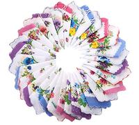 Mouchoirs en coton pour femme (imprimé sur un seul côté) Mouchoirs de poche doux vintage avec motif floral (multicolore), Multicolore, Medium