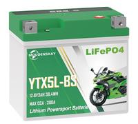 MOUDENSKAY Batterie Moto Lithium 12V 3ah CCA300+ YTX5L-BS Batterie de démarrage au Lithium 12V Moto avec BMS et affichage, Batterie LiFePO4 pour véhicules de loisirs pour motos, quads, SSV, etc.