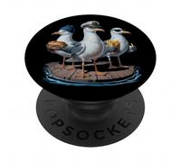 Mouette Capitaine Drôle Oiseaux Volent Frites Et Sandwich PopSockets PopGrip Adhésif