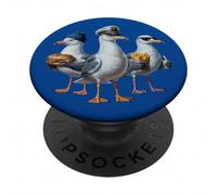 Mouette Capitaine Drôle Oiseaux Volent Frites Et Sandwich PopSockets PopGrip Adhésif