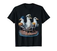 Mouette Capitaine Drôle Oiseaux Volent Frites Et Sandwich T-Shirt