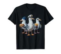 Mouette Capitaine Drôle Oiseaux Volent Frites Et Sandwich T-Shirt