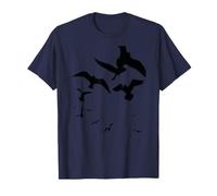Mouette Oiseau Troupeau trésor Silhouette Noire T-Shirt