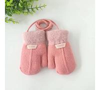 Moufle Enfant Chauffant Hiver Gants Peluche Douce Moufles Plein-doigts Epais Mitaines Tricoté Crochet Gant de Plein Air Ski Snowboard Vélo Anti-froid avec Corde Anti-perdu pour Fille Garçon 1-6 Ans