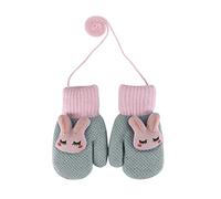 Moufle Enfant Hiver Gants Tricoté Chaud Garçon Fille 4-8 ans Gants avec Ficelle Anti-perdue Mitaines Complet Thermique Motif Lapin Mignon Gants Doublure Polaire pour Ski Neige Extérieur