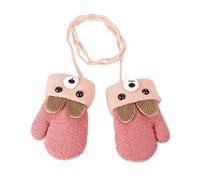 Moufles Bébé Thermique Mitaines Tricoté Crochet Chaud Douce Gants Plein-Doigts Motif Cartoon Mignon Ski Snowboard Camping Vélo pour Enfants Garçons Filles 0-3 Ans Taille Unique Rose