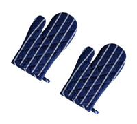 Moufles Cuisine Isolants en Coton Lin, Rayures Bleu, Lot 1