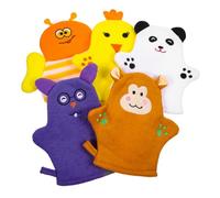 Moufles de Bain Bébé Cartoon en Coton, 5 Pièces, Doux | Masse la Peau et Aide Mousser, Format Voyage ou Crèche, pour Tout-petits et Parents Style Aléatoire