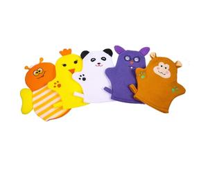 Moufles de Bain Garçon Fille en Coton, Lot de 5, Motif Cartoon | Boucle de Séchage Pratique, Usage Bain et Crèche, pour Peau Douce des Tout-petits Style Aléatoire