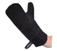 Moufles de Barbecue Ignifugés en Cuir Noir pour Soudure et Cheminée | Protection Chaleur Haute Température, Couture Renforcée, Flexibilité de Prise, Usage Four et Cuisson